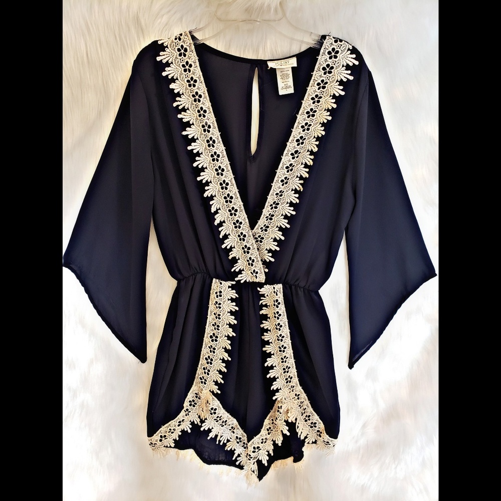 Deep V-cut Romper with Lace